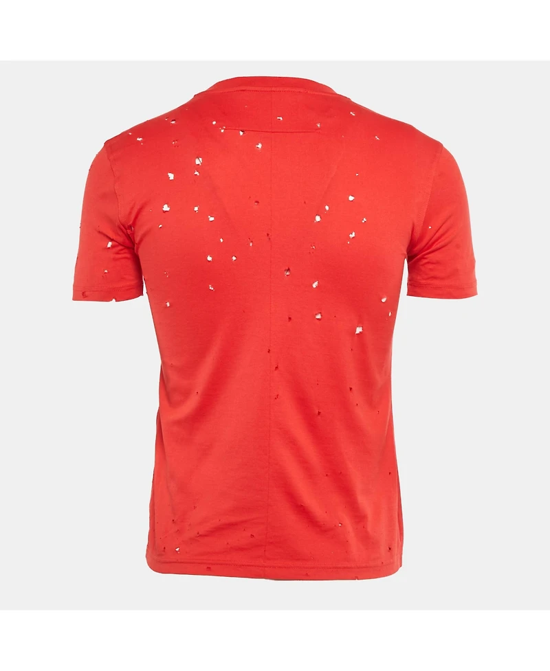 Pre-Owned Givenchy Men's Red Distressed Cotton Half Sleeve T-Shirt
