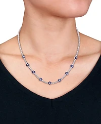Macy's Sapphire (7/8 ct. t.w.) and White (5-7/8 Floral Necklace Sterling Silver