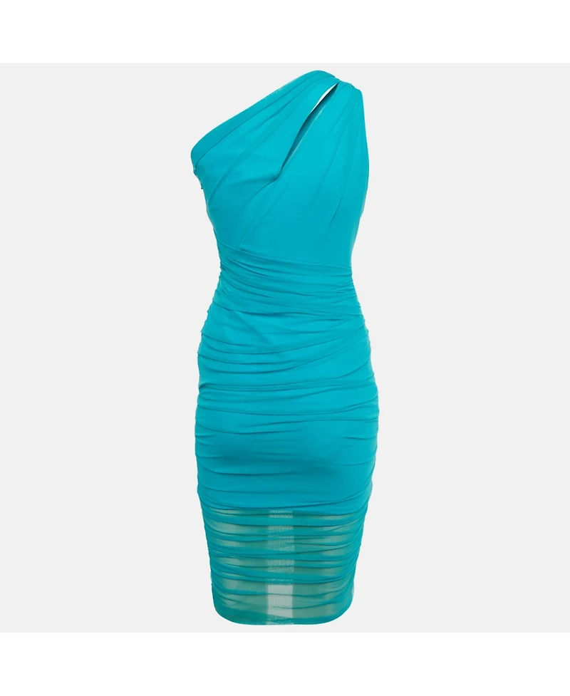 Pre-Owned Versace Women's Blue Tulle Ruche One-Shoulder Midi Dress