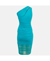 Pre-Owned Versace Women's Blue Tulle Ruche One-Shoulder Midi Dress