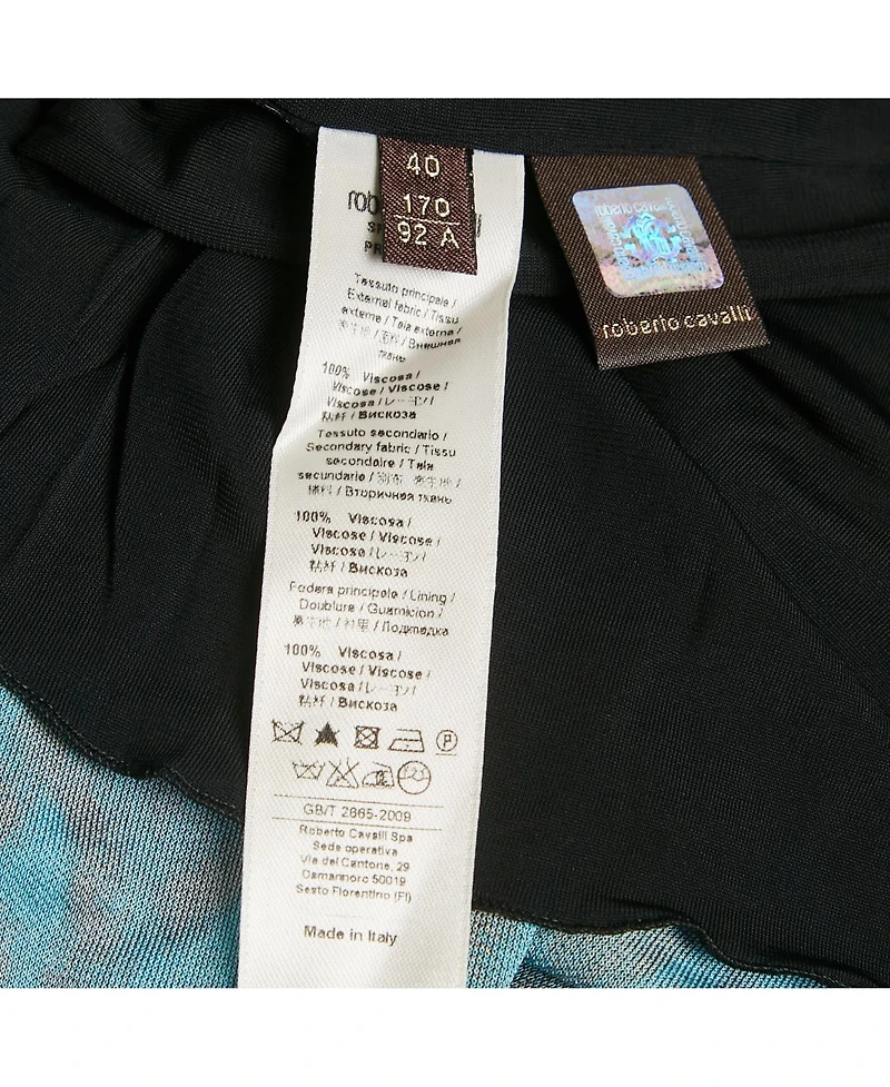 Pre-Owned Roberto Cavalli Women's Black/blue Printed Jersey Mini Dress