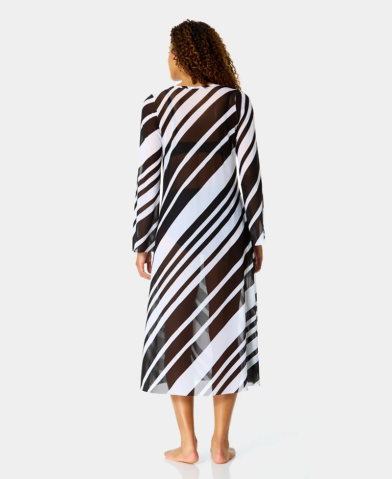 Anne Cole Women's Striped V-Neck Swim Dress