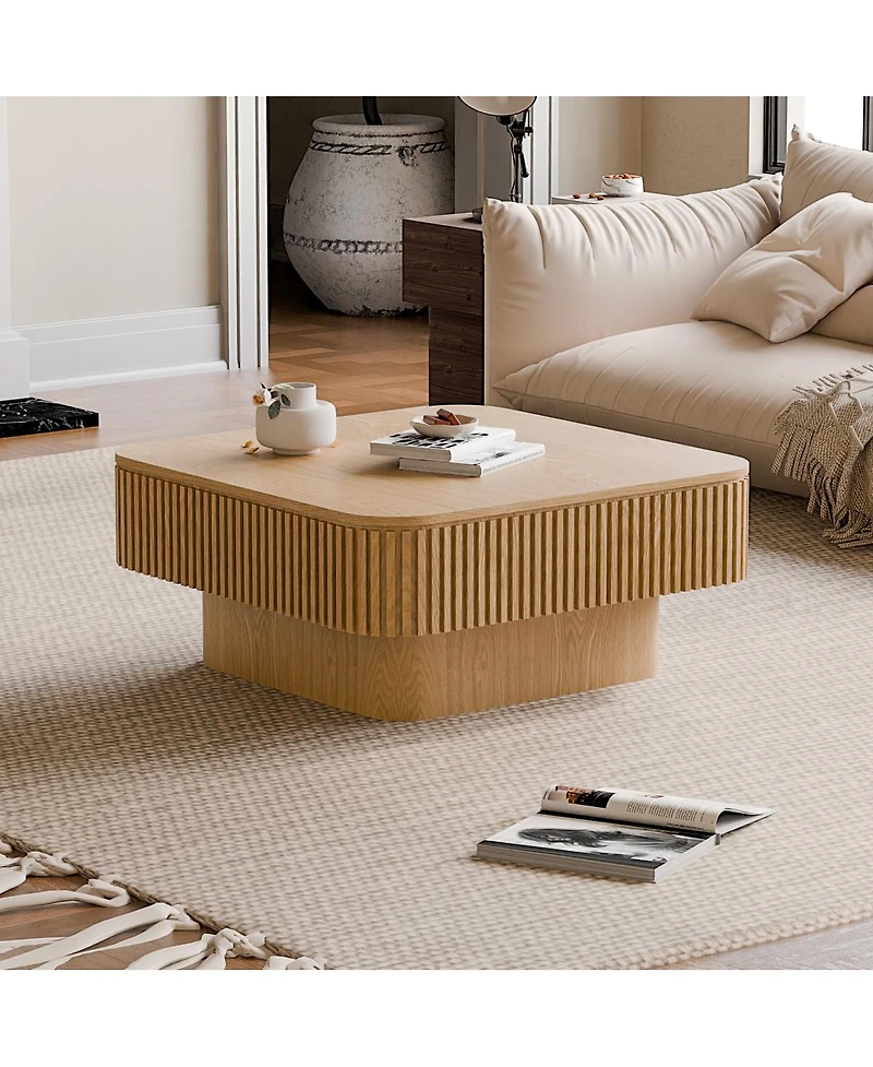 Streamdale Furniture 31.5" Solid Wood Veneered Modern Coffee Table with Storage