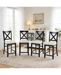 Streamdale Furniture Streamdale Wooden Counter Height Dining Chairs Set of 4 with Padded Seat, Black & Beige