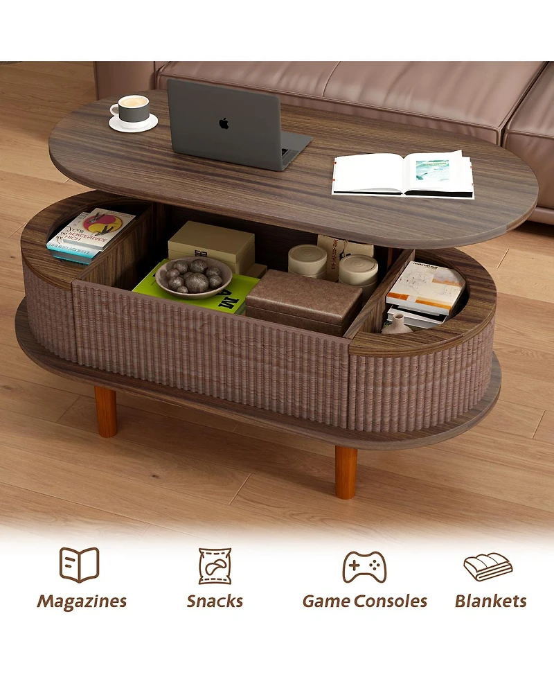 Streamdale Furniture Fluted Lift Top Coffee Table with Hidden Compartment