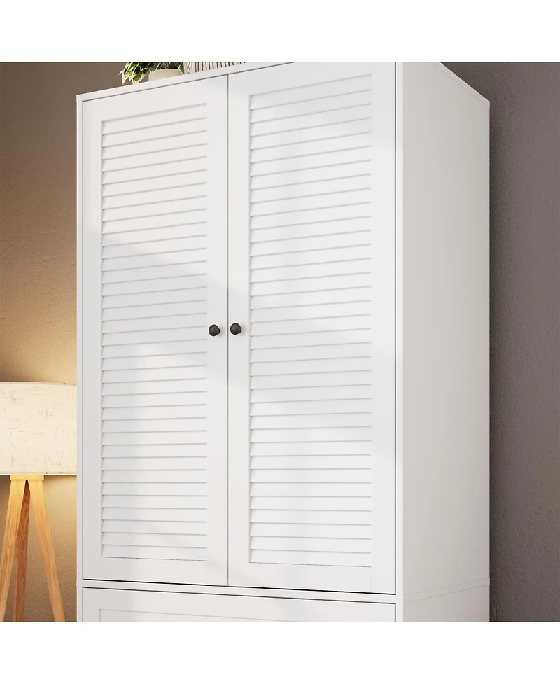 gaomon Armoire Wardrobe Closet with Drawers, 69.5" Wooden Wardrobe Cabinet with Hanging Rod & Doors, White