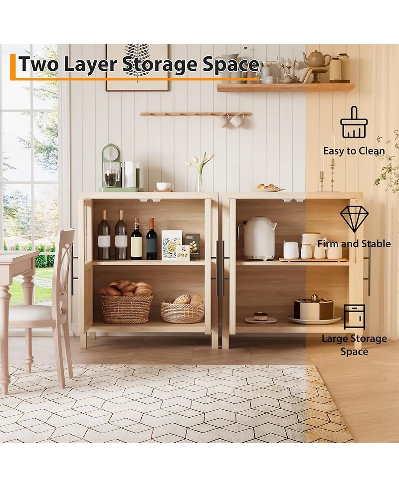 gaomon Sideboard Cabinet with 2 Glass Doors and Drawers, 29" Buffet with Solid Wood Top