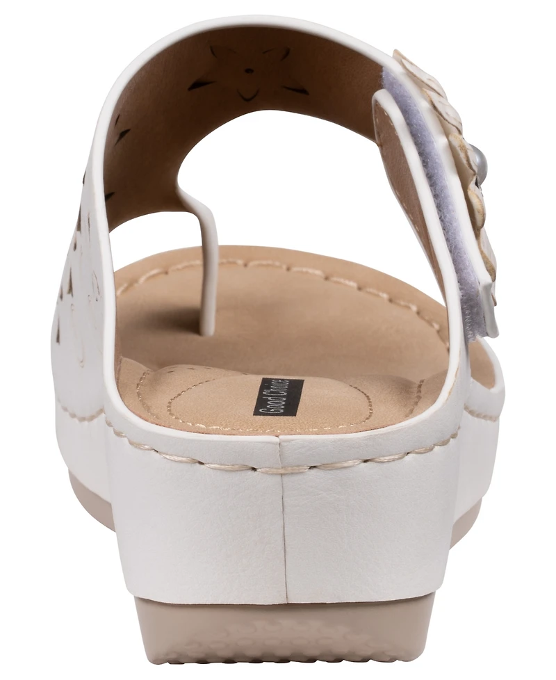 Gc Shoes Women's Skylar Floral Rosette Round Toe Wedge Sandals