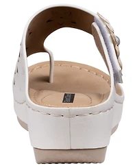 Gc Shoes Women's Skylar Floral Rosette Round Toe Wedge Sandals