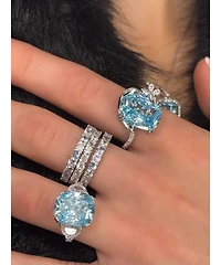 Suzy Levian New York Gala Collection Sterling Silver Elongated Cushion Firework Cut Cubic Zirconia Three Stone Ring