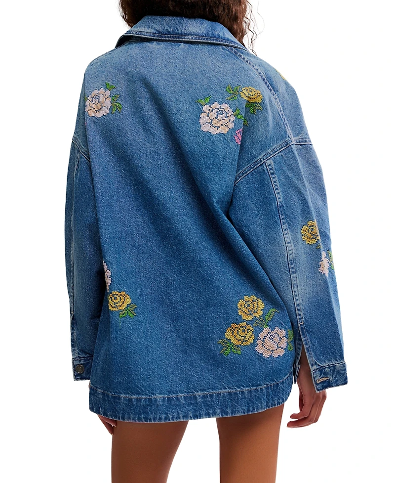 Free People Women's Madison Embroidered Denim Shirt Jacket