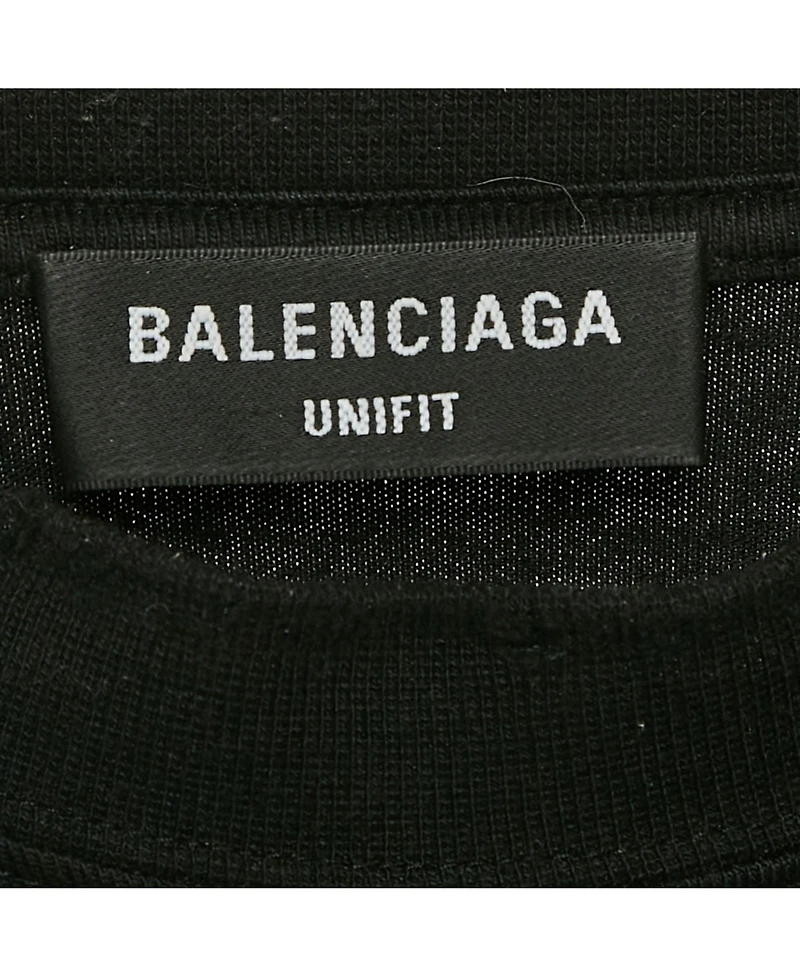 Pre-Owned Balenciaga Men's Black Logo Print Cotton Crew Neck Distressed Sweatshirt