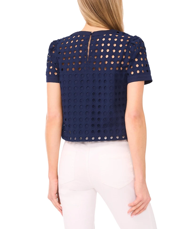 CeCe Women's Short-Sleeve Circle Eyelet Top