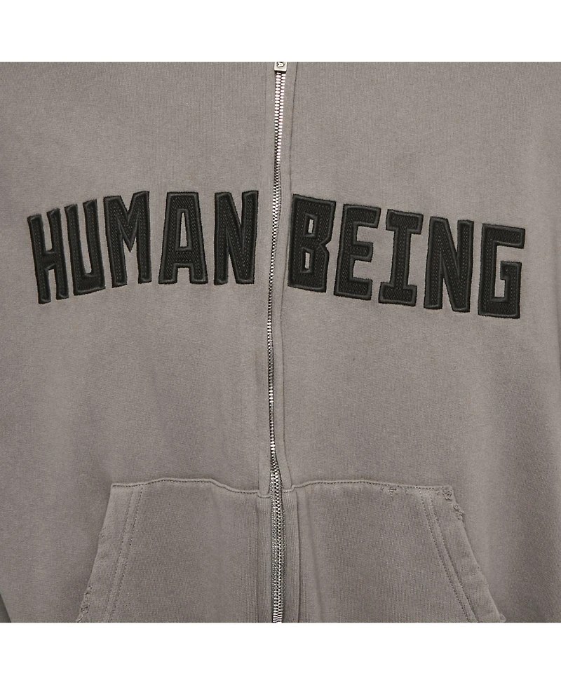 Pre-Owned Balenciaga Men's Unisex Grey Cotton Distressed Zip-Up Hoodie