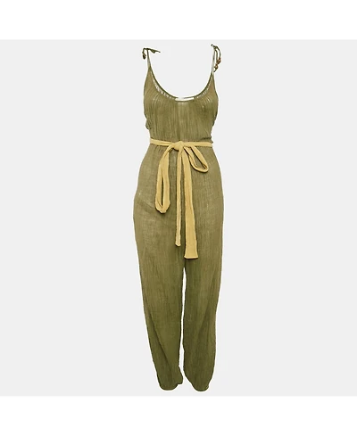 Pre-Owned Zimmermann Women's Olive Green Ramie & Cotton Belted Jumpsuit