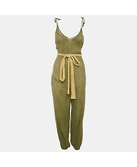 Pre-Owned Zimmermann Women's Olive Green Ramie & Cotton Belted Jumpsuit