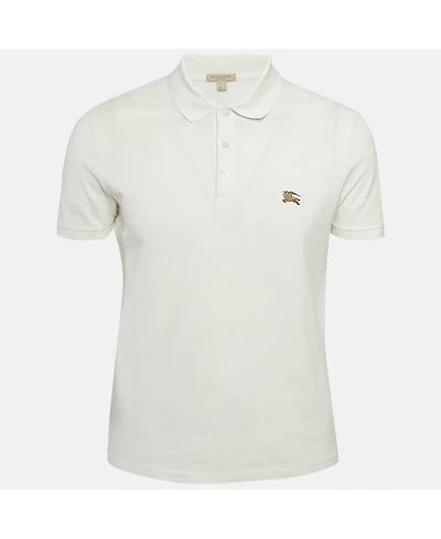 Pre-Owned Burberry Men's Brit White Pique Logo Detail Polo T-Shirt