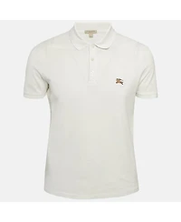 Pre-Owned Burberry Men's Brit White Pique Logo Detail Polo T-Shirt