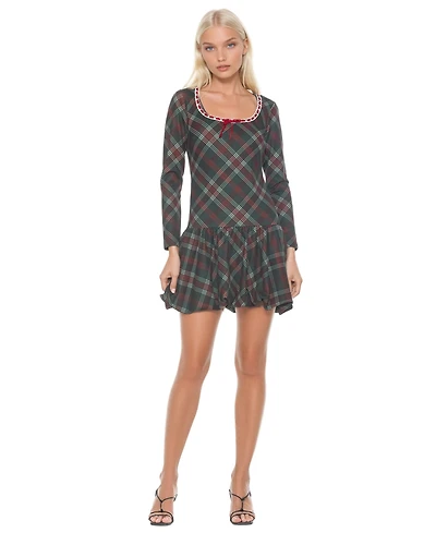 Alexia Admor Women's Rach Plaid Scoop Neck Lace Insert Detail With Bow Dress