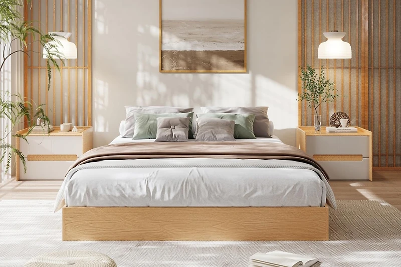 gaomon Wood Platform Bed with Sturdy Wooden Slats, Floor-Standing Frame, Modern Minimalist Design Space-Saving No Box Spring Needed