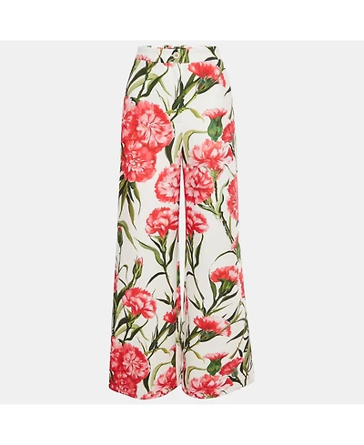 Pre-Owned Dolce & Gabbana Women's White/pink Floral Print Jersey Flared Trousers