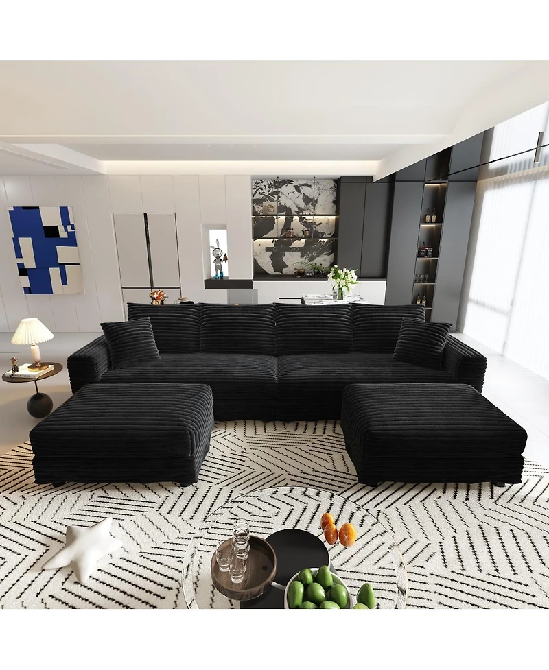 Streamdale Furniture Plush Corduroy 4-Seat Sofa, Modern Comfy Upholstered Cloud Couch