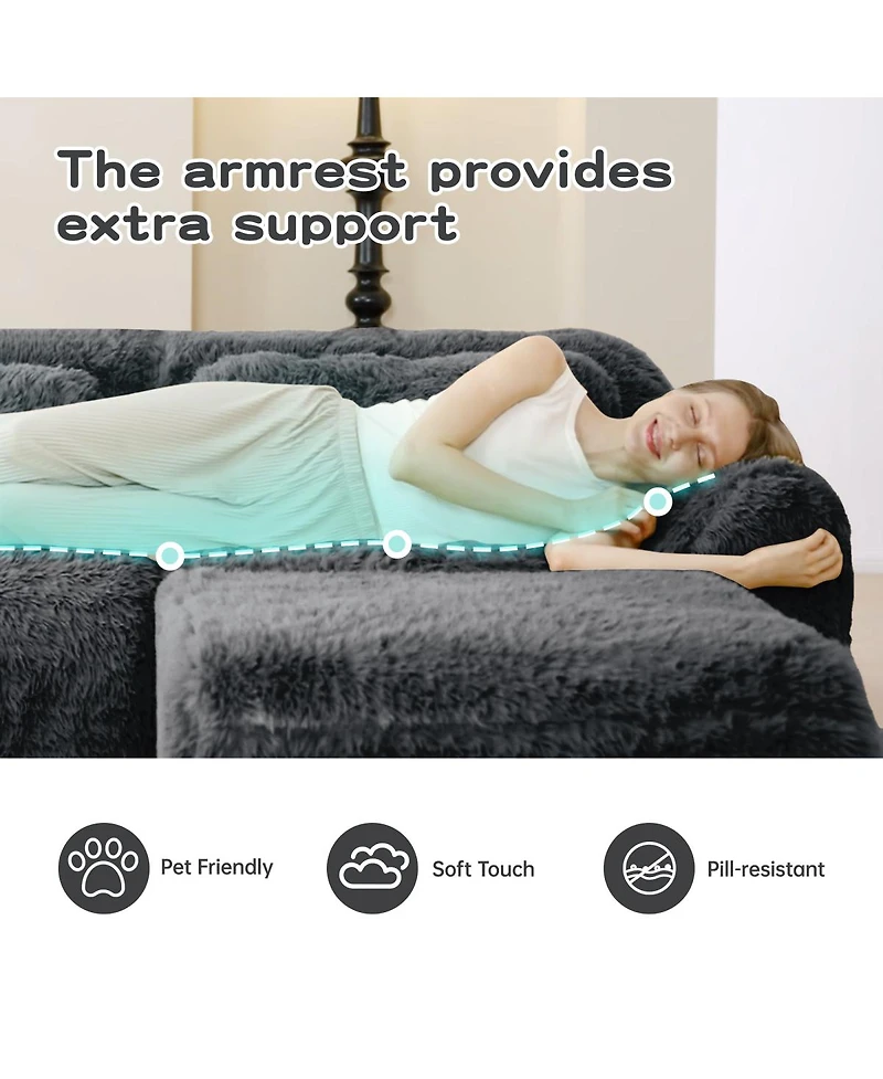 Streamdale Furniture L-shaped Boneless Sofa, Soft Fluffy Plush Fabric, Dark Gray