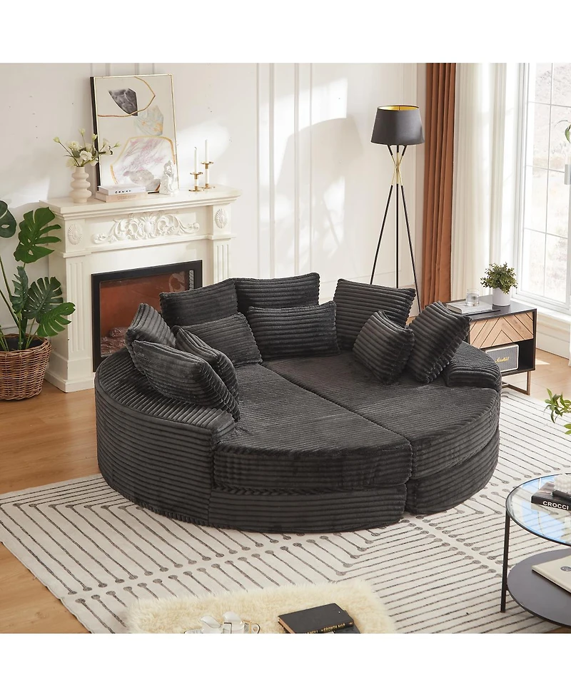 Streamdale Corduroy Oversized Recliner, Converts to 2 Recliners, Sofa Bed, Neck Pillow