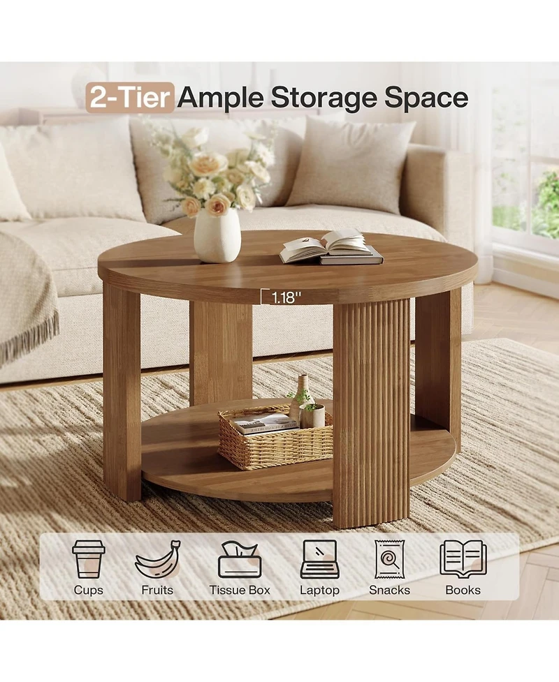 Tribesigns 2-Tier Round Coffee Table for Living Room, 31.5-Inch Mid-Century Modern Circle Accent Center Table with Thick Tabletop, Low Cocktail Tea
