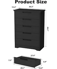 gaomon 5-Drawer Dresser for Bedroom, Wooden Chest of Drawers with Embedded Handles for Living Room, Black
