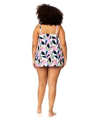 Raisins Curve Womens Plus Size Straya Square Neck Tankini Top Skirt