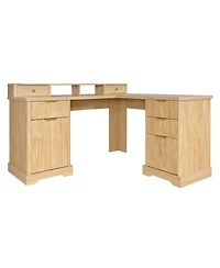 Streamdale Furniture 59" Modern Fluted L-Shaped Desk with Charging Station & Storage Cabinet - Oak