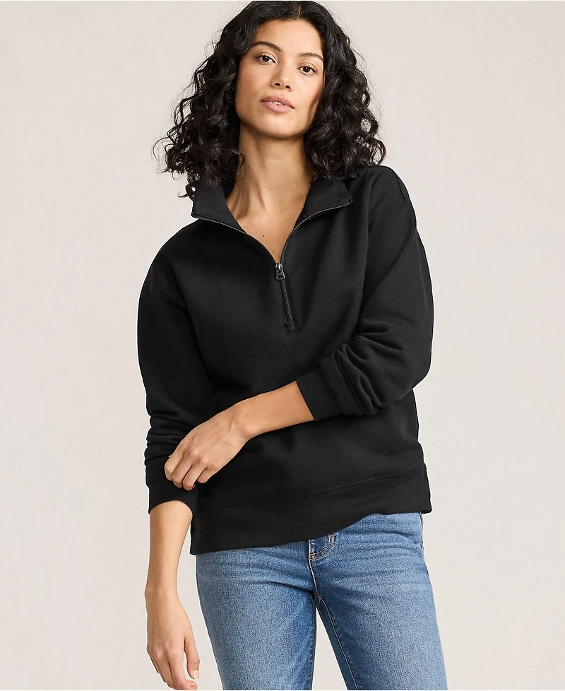 Lands' End Women's Serious Sweats Relaxed Quarter Zip Pullover Sweatshirt