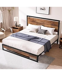 gaomon Sturdy Platform Bed Frame with Rustic Wooden Headboard & Footboard, Heavy Duty Slats, No Box Seasonal Needed, Bedroom