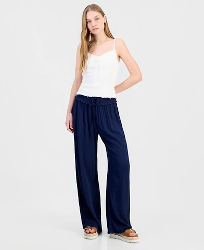 Kingston Grey Juniors' Smocked-Waist Soft Pants
