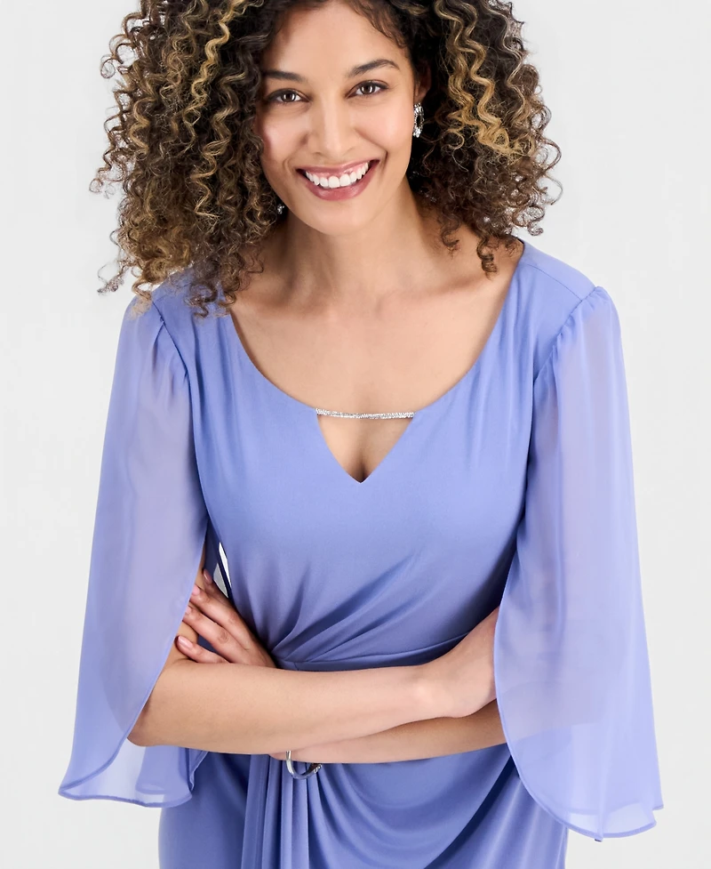 Connected Petite 3/4-Sleeve Gathered Gown