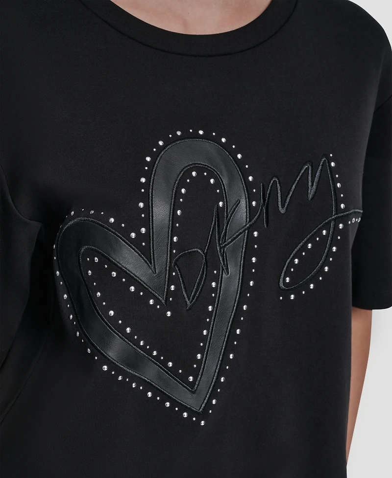 Dkny Women's Short-Sleeve Heart Script Logo Crew Neck Shirt