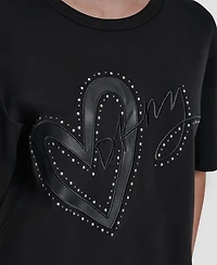Dkny Women's Short-Sleeve Heart Script Logo Crew Neck Shirt