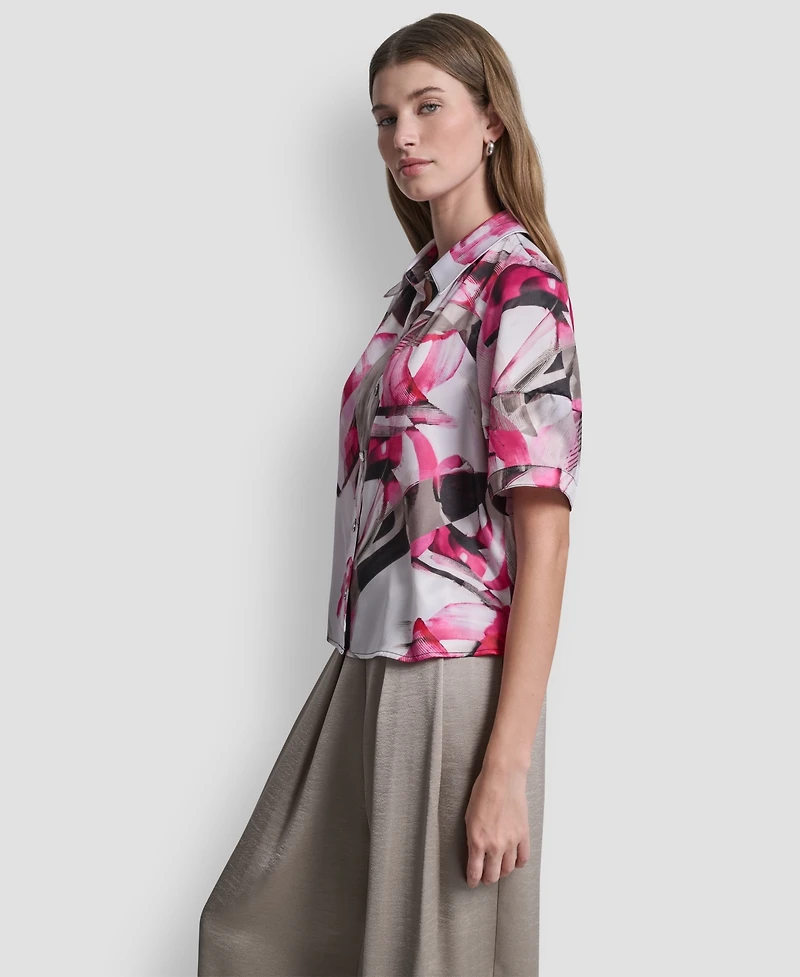 Dkny Women's Geometric Print Collared Shirt