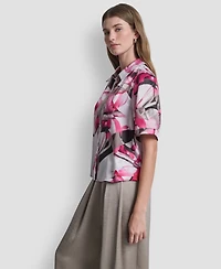 Dkny Women's Geometric Print Collared Shirt
