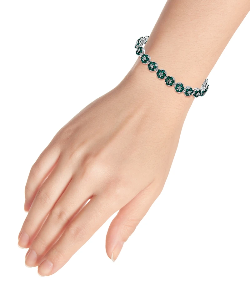 Macy's 1 ct. t.w 2mm Round Cut Cubic Zirconia Ruby Red Glass Stones Cluster Flower Link Bracelet, Created for