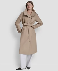 Dkny Women's Belted Funnel Collar Long Trench Coat