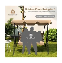 3 Seat Outdoor Patio Canopy Porch Swing with Cushioned Steel Frame