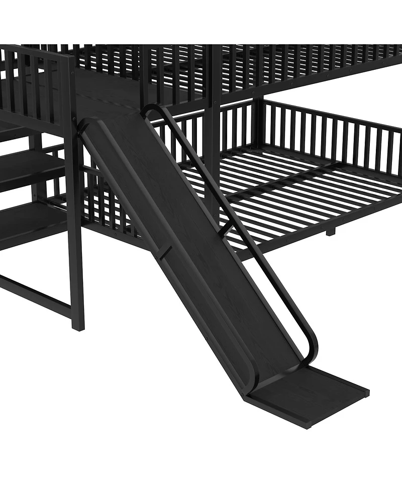 Streamdale Furniture Full Metal House Bunk Bed with Storage Stairs, Slide, Safety Rails