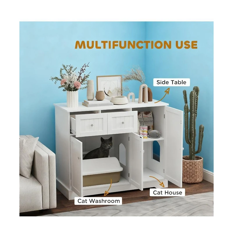 Zeus & Ruta 39"×18"×31.5" Cat Litter Box Enclosure with Drawers