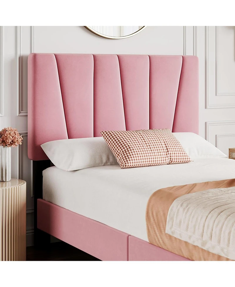 gaomon Size Bed Frame with Adjustable Headboard, Linen Upholstered Platform Bedframe with Strong Wooden Slats, Easy Assembly
