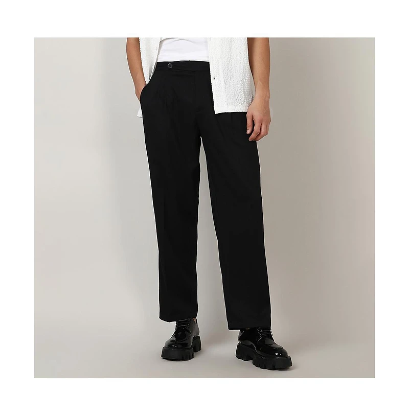 Campus Sutra Men's Onyx Black Solid Tailored Trousers