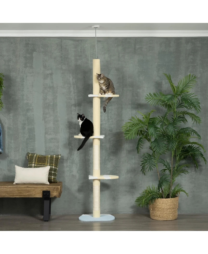 Zeus & Ruta Yellow 4-Tier Floor to Ceiling Cat Tree, 87-103" Adjustable