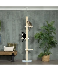 Zeus & Ruta Yellow 4-Tier Floor to Ceiling Cat Tree, 87-103" Adjustable