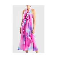 Natori Women's Watercolor - Sheer Texture Halter Maxi Dress w/ Hammered Brass Ring